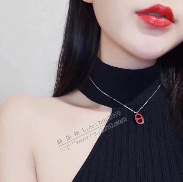 Hermes首飾品 愛馬仕necklace經典款豬鼻子 Hermes白色紅色琺瑯項鏈  zgh1539
